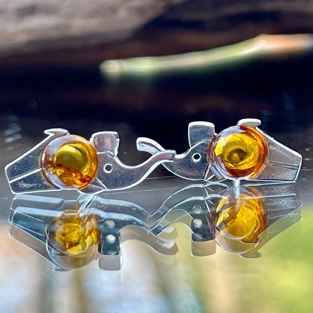 Elephants- Authentic Baltic Amber Stud Earrings - image 2
